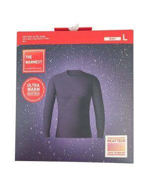 Heattech Uniqlo Men's Ultra Warm Crew Neck Long Sleeve T-Shirt Navy Sz L